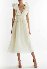 True Decadence Soft-Yellow Peyton Ruffle Midi Dress