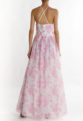 True Decadence Candy Pink Floral Aubree Lace Trim Maxi Dress