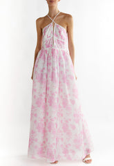 True Decadence Candy Pink Floral Aubree Lace Trim Maxi Dress