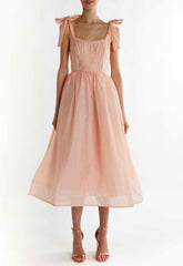 True Decadence Dusty-Peach Tie-Strap Midi Dress