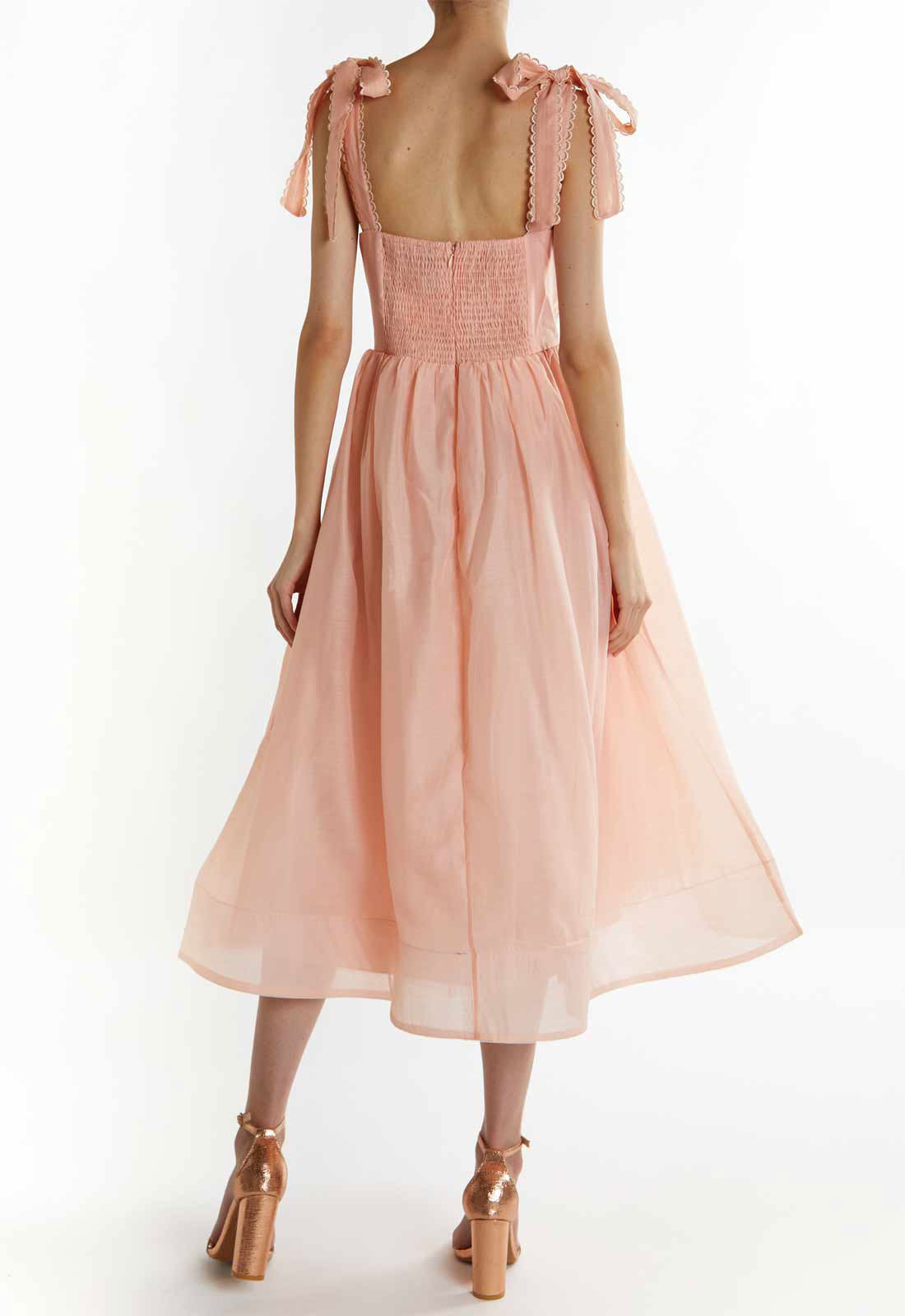 True Decadence Dusty-Peach Tie-Strap Midi Dress
