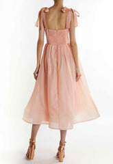 True Decadence Dusty-Peach Tie-Strap Midi Dress