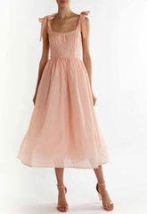 True Decadence Dusty-Peach Tie-Strap Midi Dress