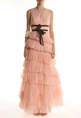 True Decadence Peachy Pink Tiered Dropped Waist Maxi Dress