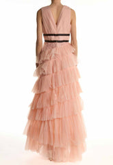 True Decadence Peachy Pink Tiered Dropped Waist Maxi Dress