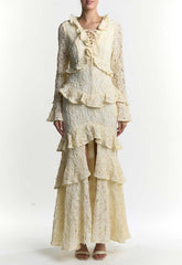 True Decadence Cream Abby Ruffle Collar Long Sleeve Maxi Dress