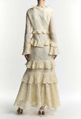 True Decadence Cream Abby Ruffle Collar Long Sleeve Maxi Dress