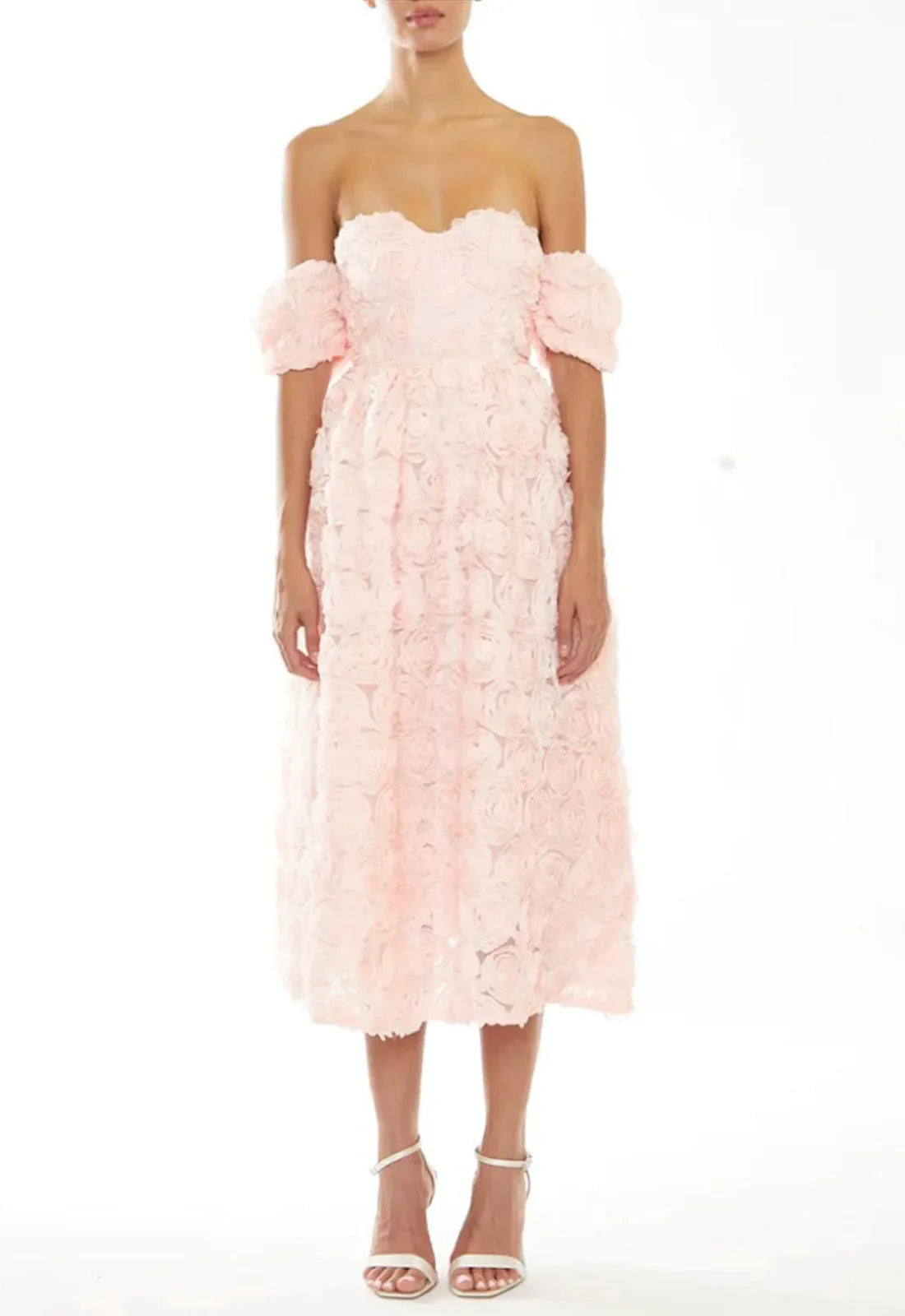 True Decadence Amelia Peach Bardot Bust Cup Midi-Dress