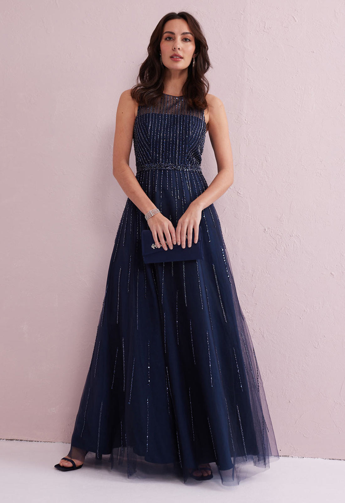Samantha Jane Navy Angel Embellished Gown