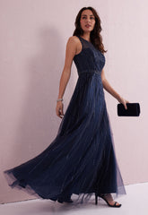 Samantha Jane Navy Angel Embellished Gown