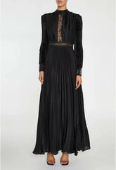 True Decadence Athena Black Pleated Long Sleeve Maxi-Dress