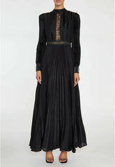 True Decadence Athena Black Pleated Long Sleeve Maxi-Dress