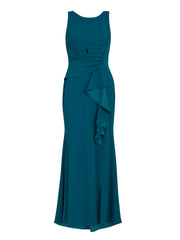 Gina Bacconi Teal Jayden Crepe Maxi Dress