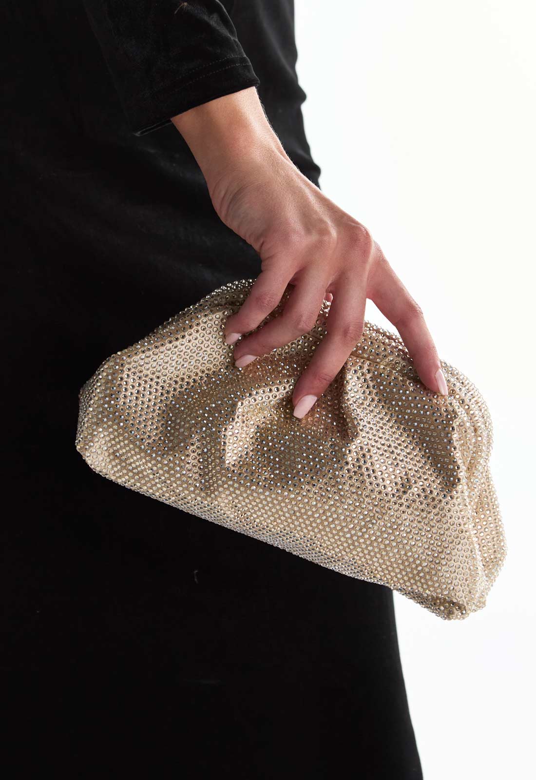 True Decadence Gold Rhinestone Pillow Clutch Bag