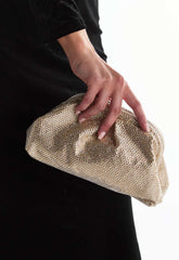True Decadence Gold Rhinestone Pillow Clutch Bag