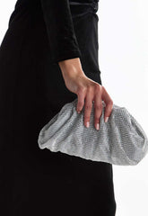 True Decadence Silver Rhinestone Pillow Clutch Bag