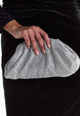 True Decadence Silver Rhinestone Pillow Clutch Bag