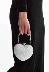 True Decadence Silver & Pearl Embellished Heart Shape Purse