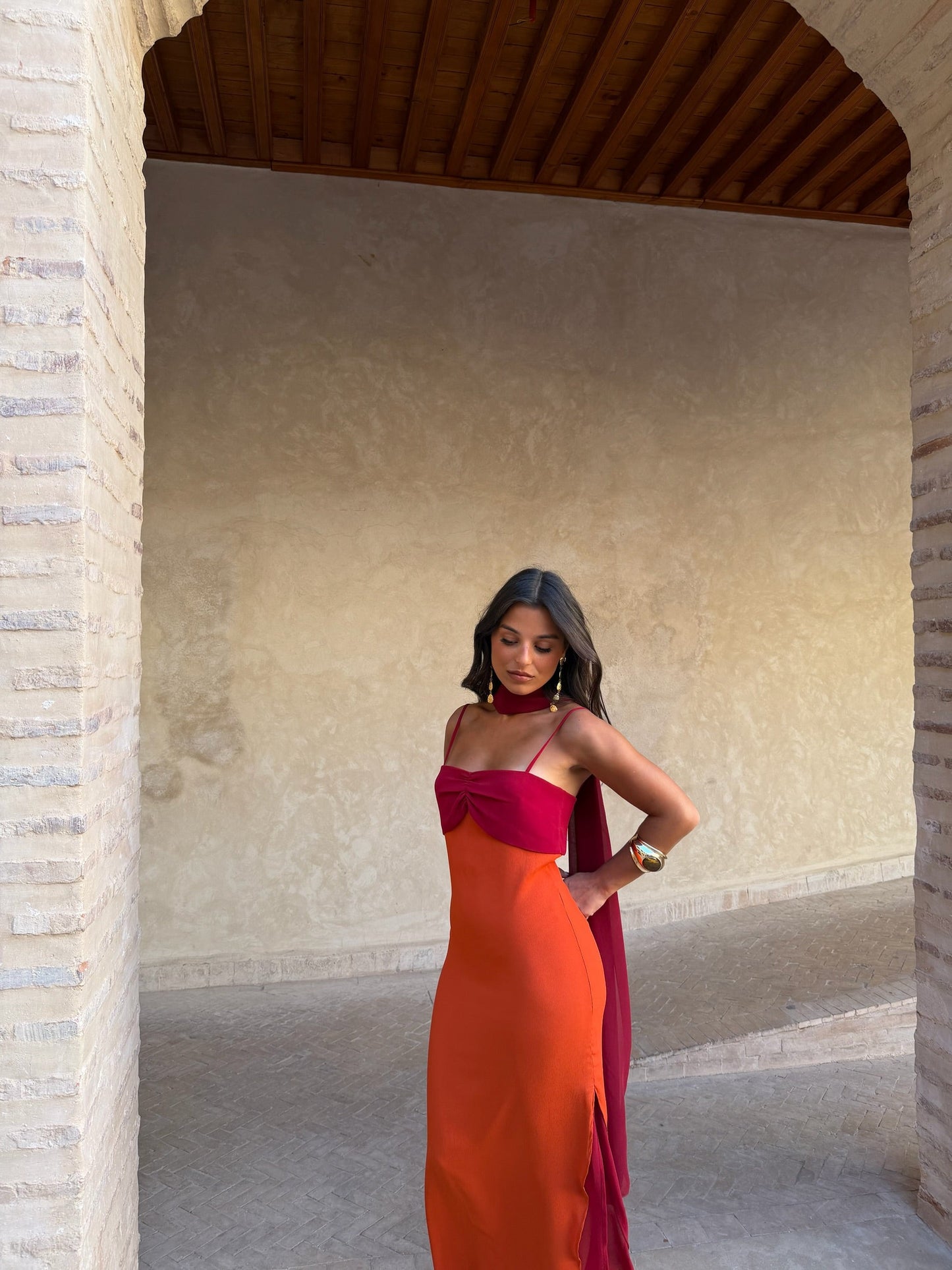 Zahara Dress in Orange and Red - Shipping/Envio 25/05 to 29/05