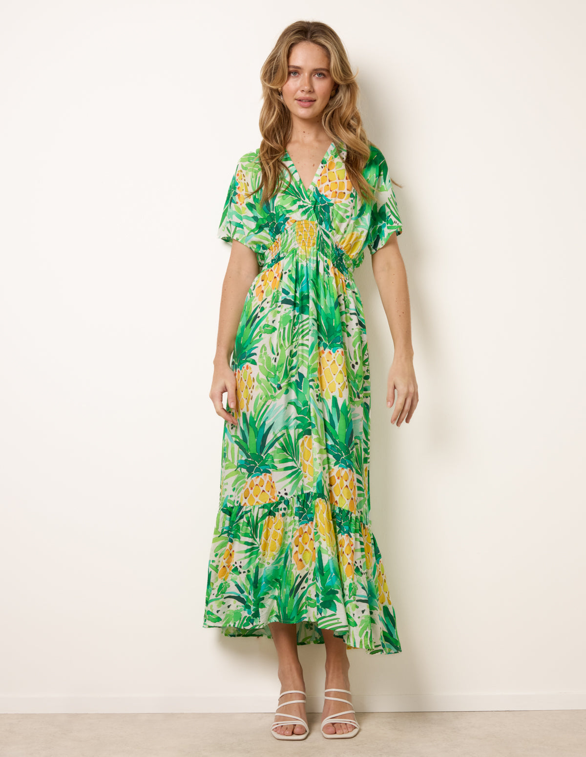 Pineapple Double V Midi Dress