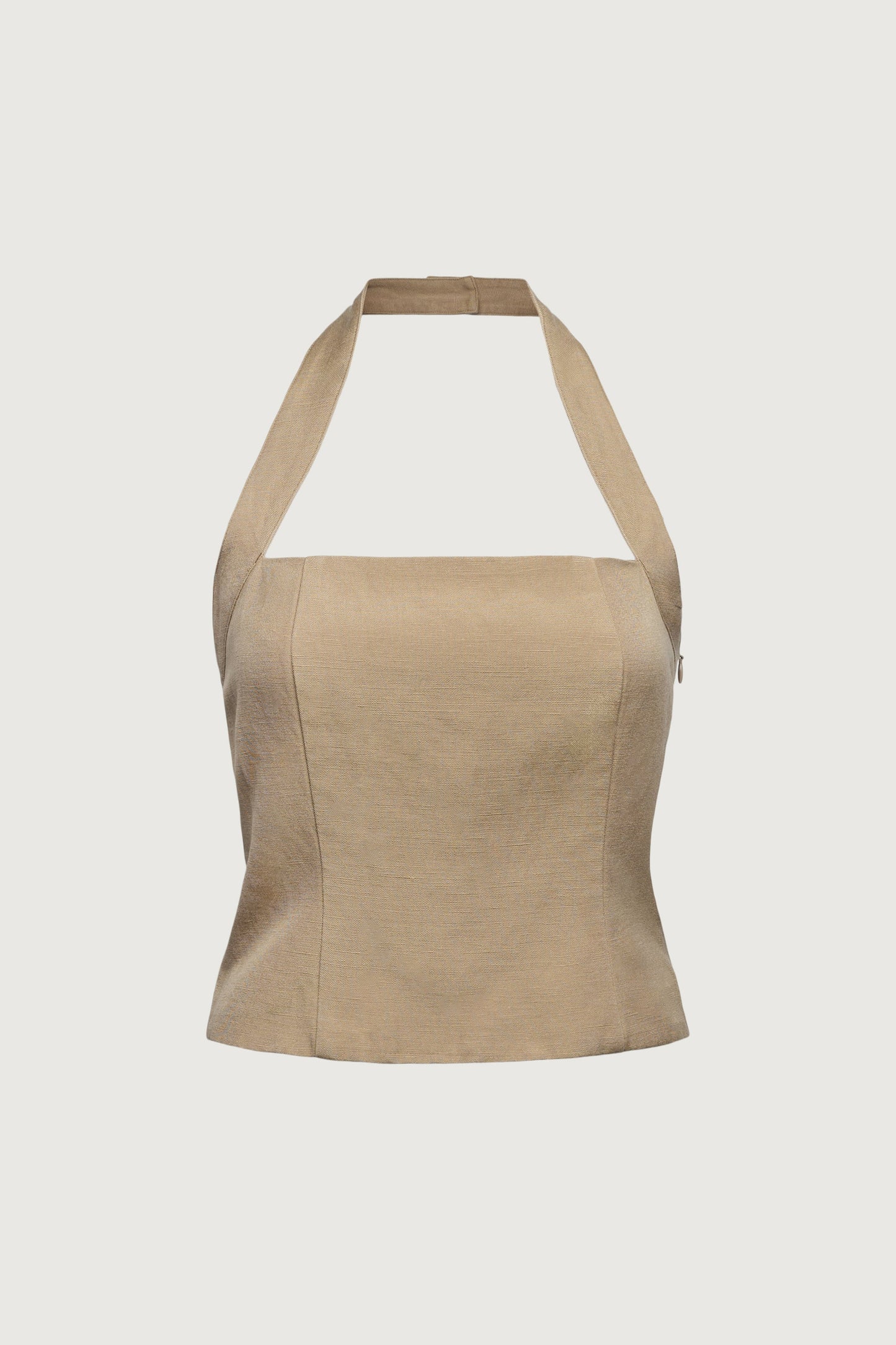 LINEN BLEND HALTER SQUARE NECK TOP