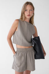 GAUZE TIE FRONT KNIT TANK TOP