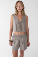 GAUZE TIE FRONT KNIT TANK TOP