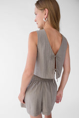 GAUZE TIE FRONT KNIT TANK TOP