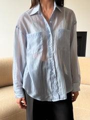 SHEER STRIPE TENCEL BUTTON UP SHIRT