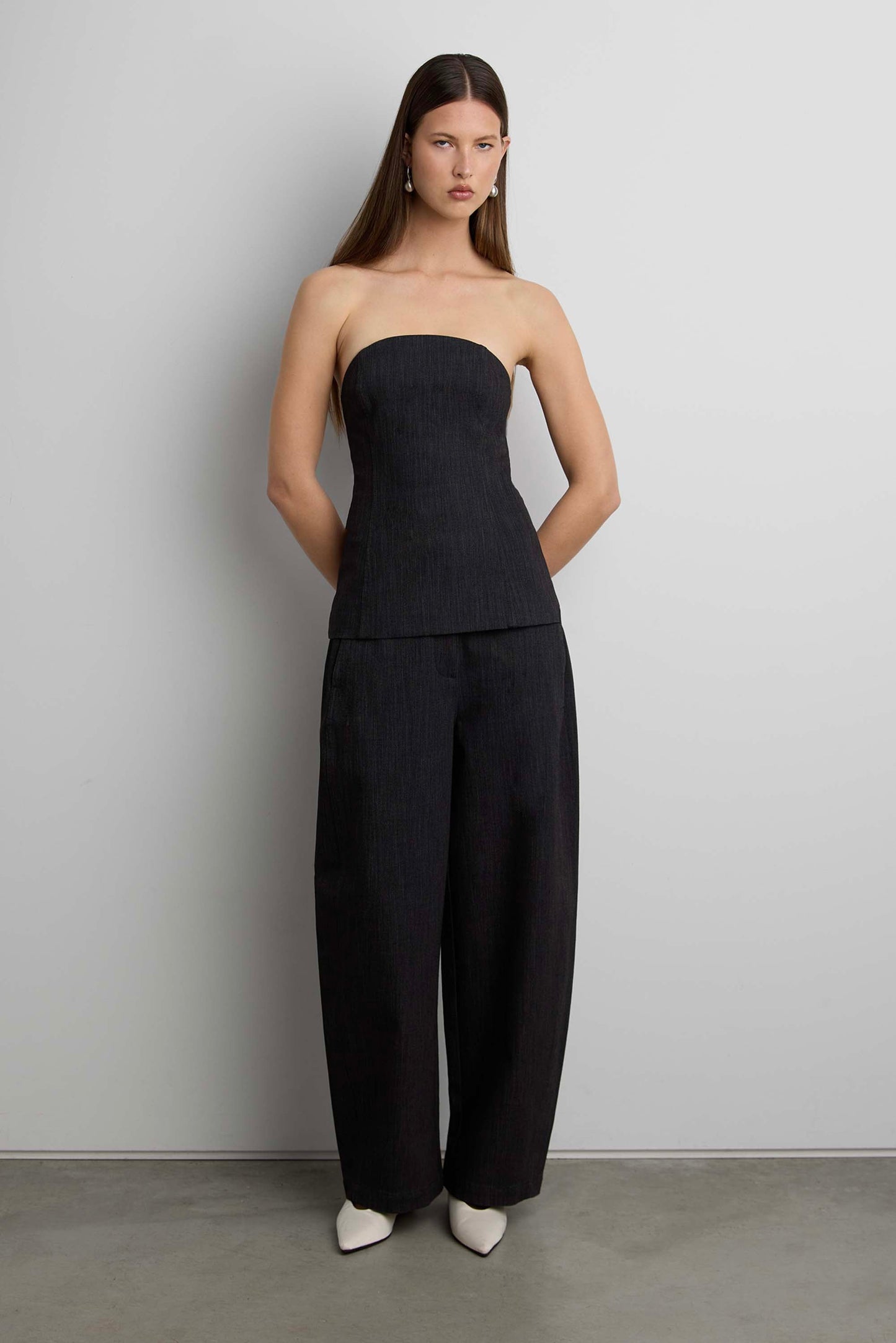 WOVEN TWILL TUBE TOP