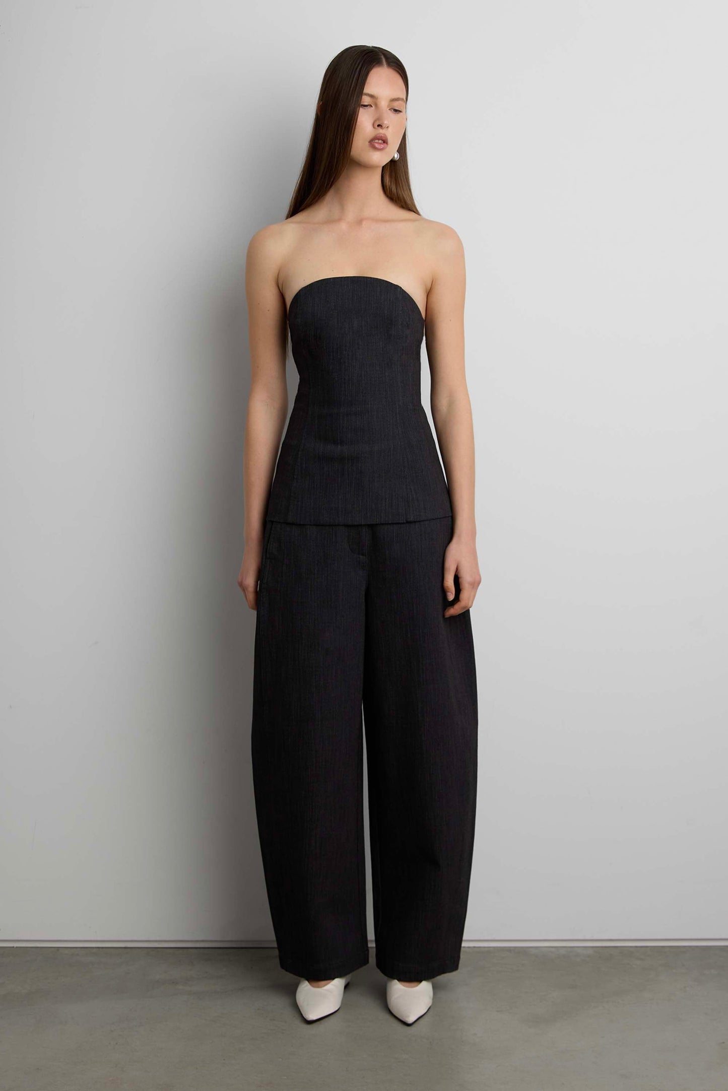 WOVEN TWILL TUBE TOP