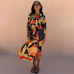 Blue Palm Shirt Dress