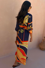 Blue Palm Shirt Dress