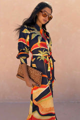 Blue Palm Shirt Dress