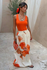 Blurred Floral Midi Skirt