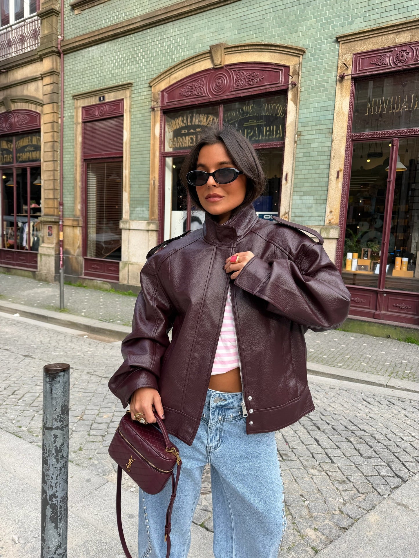 Oversized Structured Jacket in Burgundy