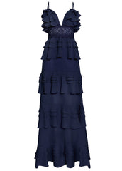 True Decadence Sophia Navy Tiered Ruffle Maxi Dress