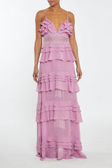 true Decadence Sophia Orchid Plunge Front Tiered Ruffle Maxi-Dress