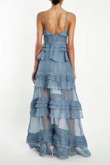True Decadence Sophia Light Steel Blue Tiered Ruffle Maxi Dress