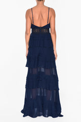 True Decadence Sophia Navy Tiered Ruffle Maxi Dress