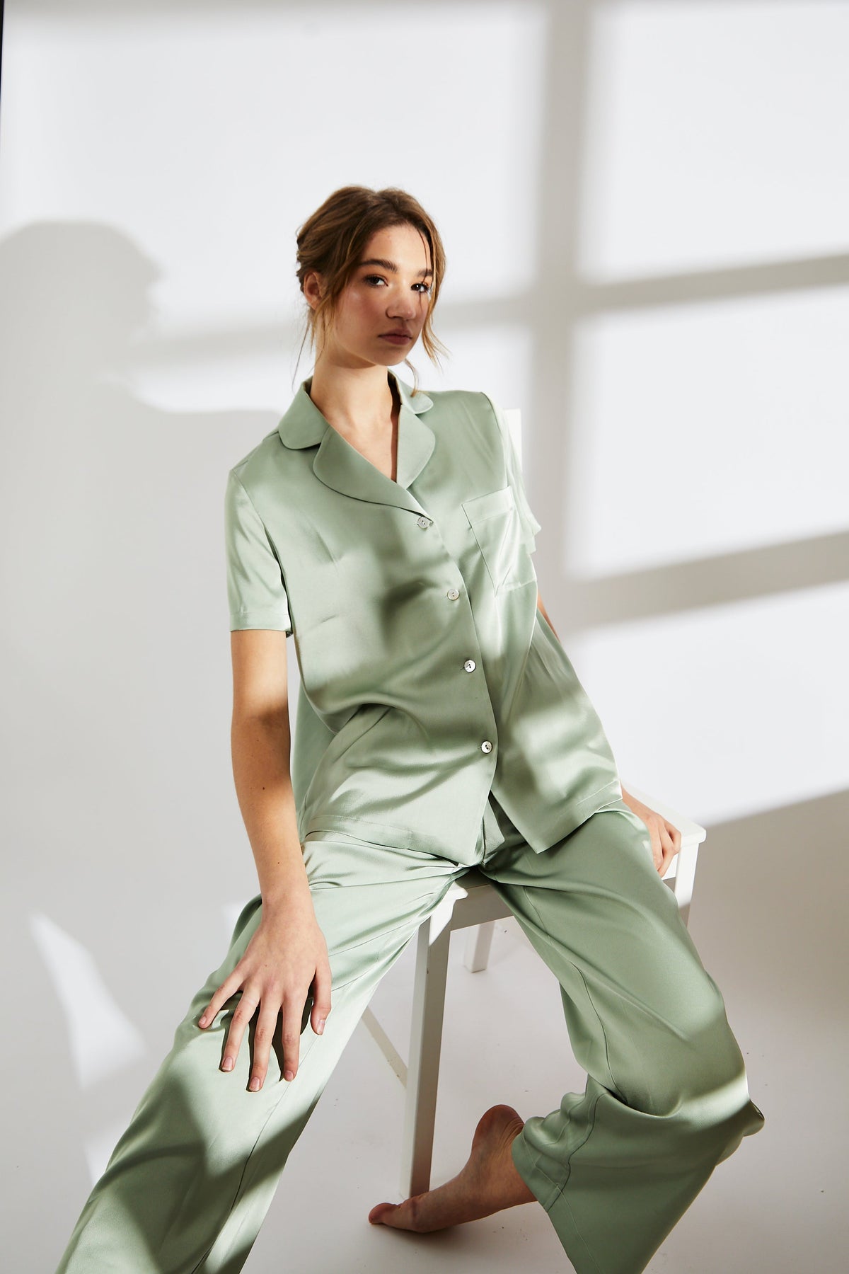 True Decadence Sage Green Satin Pyjama Set