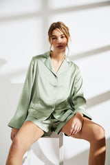 True Decadence Sage Green Trim Short Satin Pyjama Set
