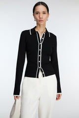 CONTRAST TRIM BUTTON FRONT COLLARED CARDIGAN