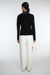 CONTRAST TRIM BUTTON FRONT COLLARED CARDIGAN
