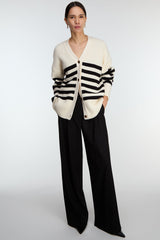STRIPED BUTTON FRONT CARDIGAN