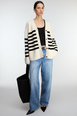 STRIPED BUTTON FRONT CARDIGAN