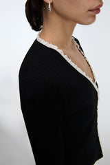 LACE TRIM BUTTON FRONT CARDIGAN