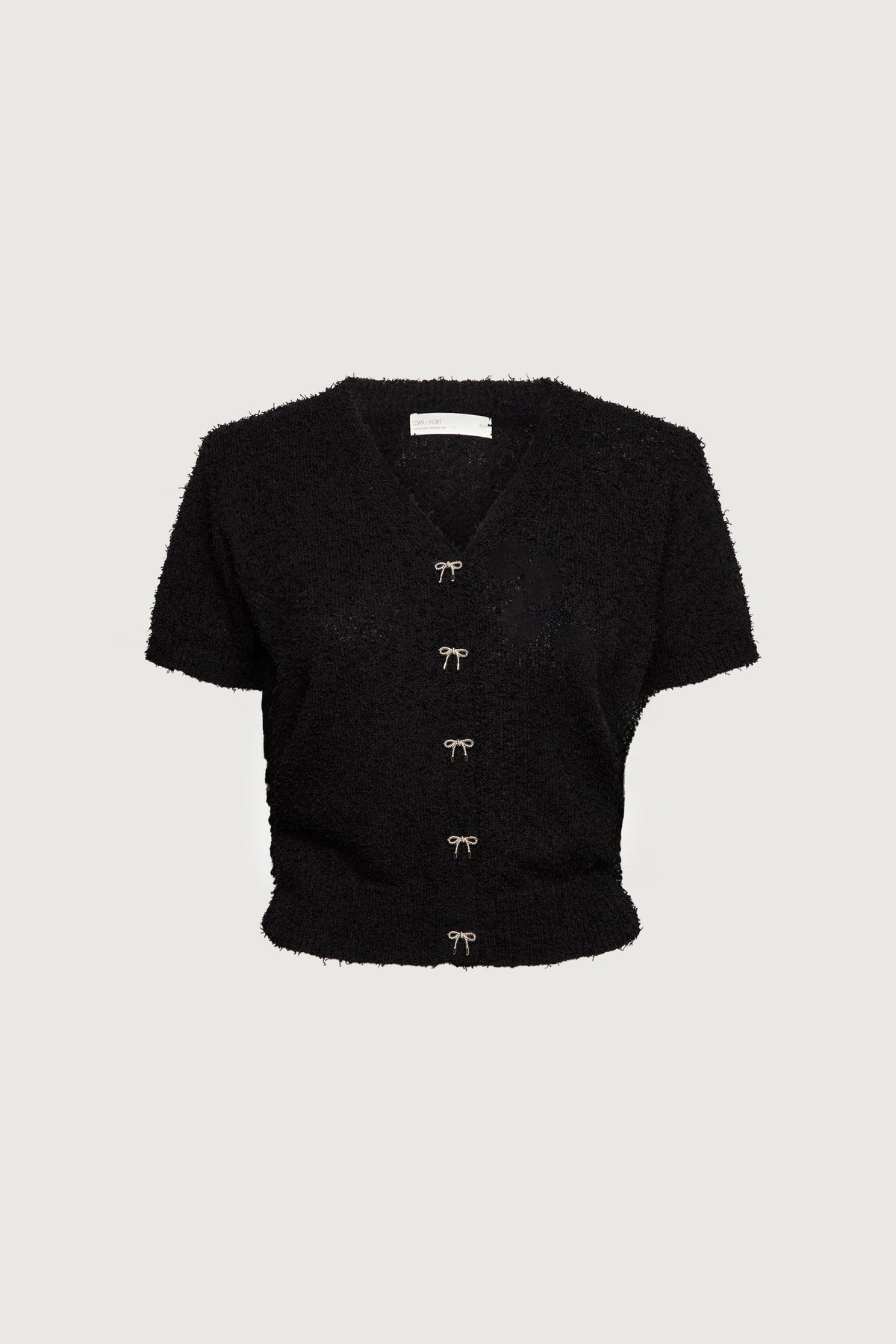 SHORT SLEEVE BOW BUTTON CARDIGAN
