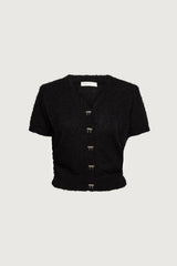 SHORT SLEEVE BOW BUTTON CARDIGAN
