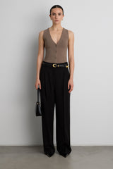 SLEEVELESS BUTTON FRONT KNIT TOP